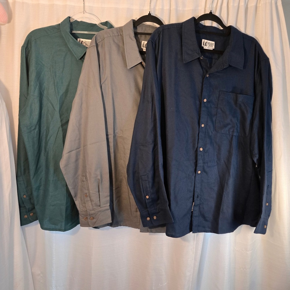 Lot of 3 Marmot Mountain Works Mens 2XL Fairfax Flannel Long‎ Sleeve Button Up